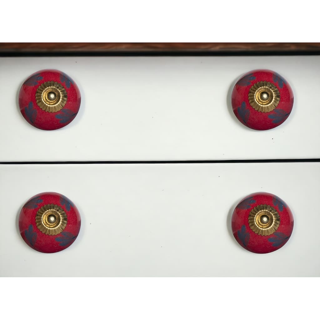 HomeRoots Set of Eight Blue And Red Ceramic And Metal Drawer Pull Knobs - 1.5' X '1.5' X '1.5