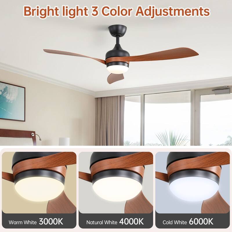 52" Ceiling Fan with LED Light, Remote Control,3 ABS Blades - Brown