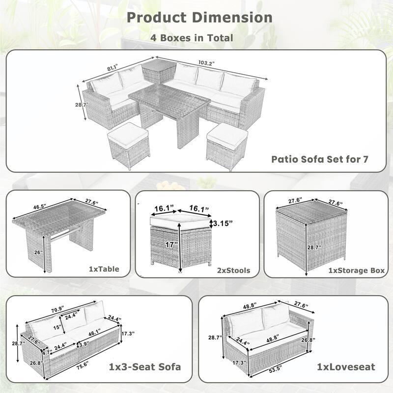 6PCS PE Rattan Sofa Set With Storage Box