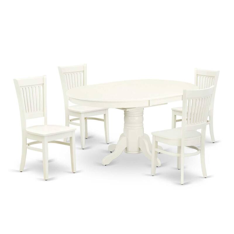 Modern 5 Piece Dining Set - Oval Table & 4 Chairs - Mid Century Style - Linen White Finish