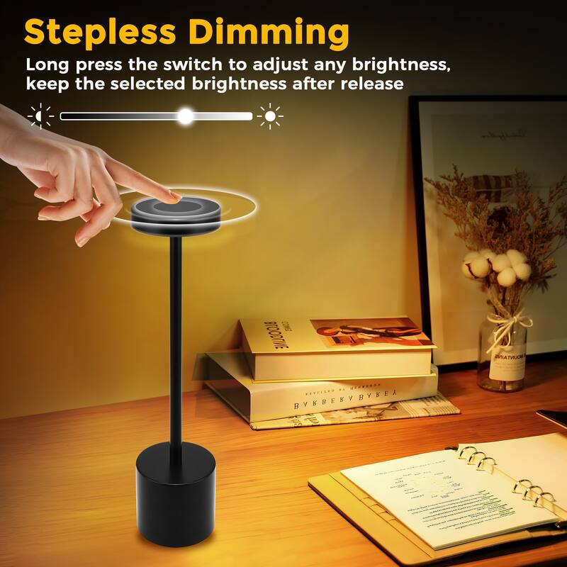 Modern Cordless Small Table Lamps Set of 2, Portable LED Desk Lamp, 3600mAh Rechargeable Battery Operated Lighting - 3.54 in.