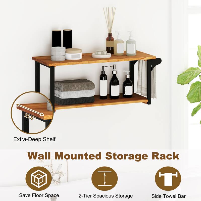Gymax 40.5'' Long 2-Tier Storage Rack w/ Towel Bar Wall Mounted