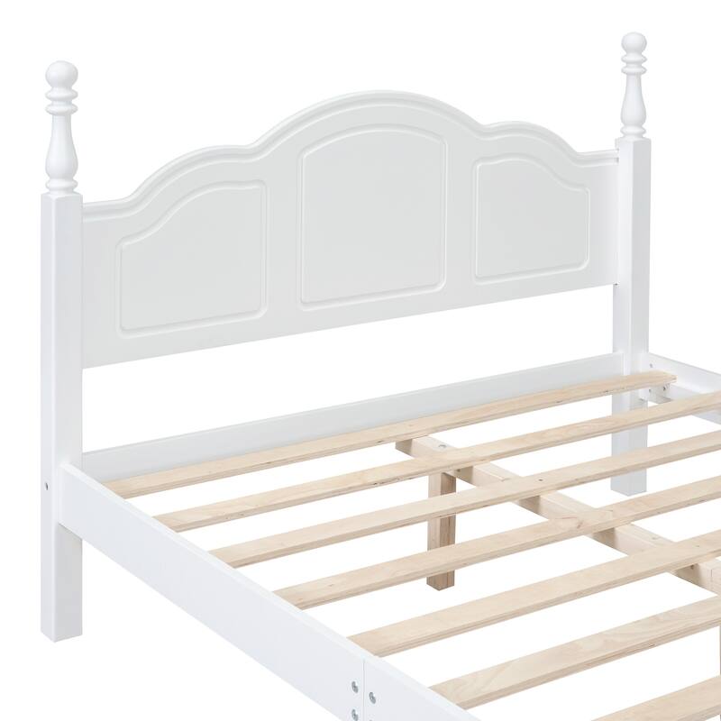 Retro Pine Platform Bed with Headboard & Slats