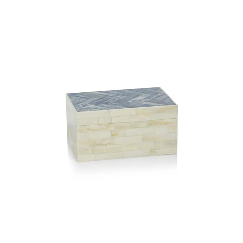 Mahar Bone Box w/ Blue Herringbone Pattern Lid
