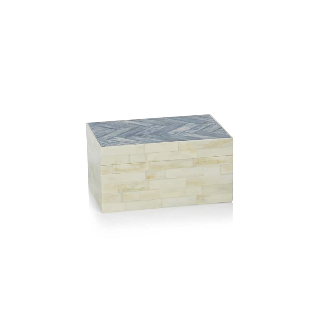 Mahar Bone Box w/ Blue Herringbone Pattern Lid