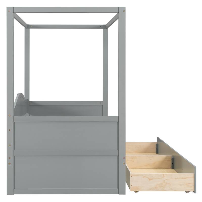 Roomfitters Twin Canopy Daybed with 2 Storage Drawers, Solid Wood Frame