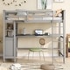 preview thumbnail 2 of 10, Twin Size Wooden Loft Bed with Desk, Drawers and Shelves, Space Saving Bedroom Loft Storage Bed Frame, Grey