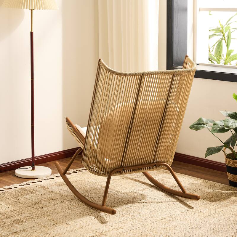 Christopher Knight Home - Modern Outdoor Rocking Chair with PE Rattan and Concrete Side Table Set