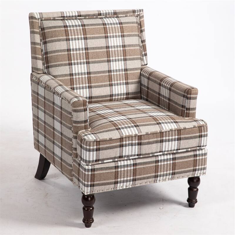 Linen Upholstered Accent Chair with Nailhead Trim and Wood Frame
