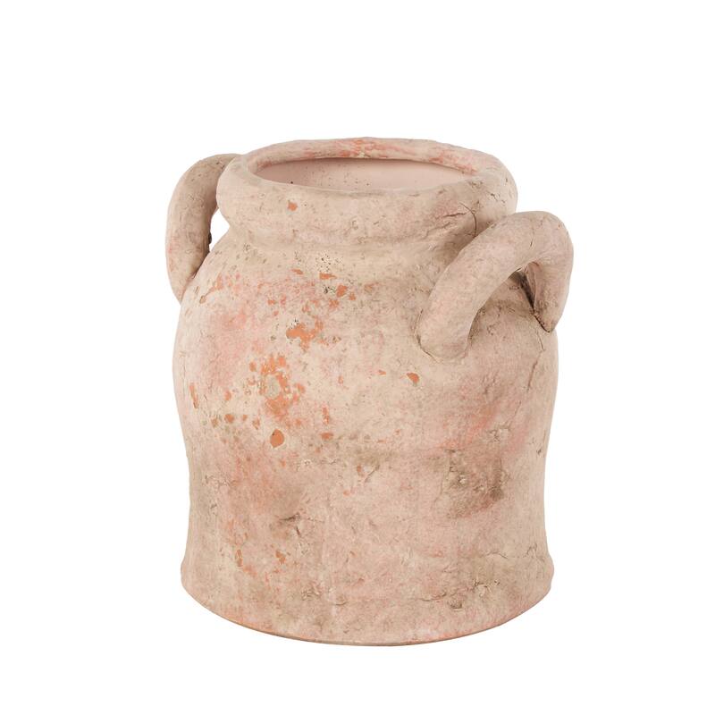 Pink Ceramic Antique Style Distressed Decorative Vase with Handles