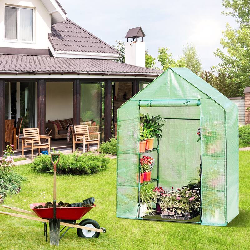 Mini 4 Tier Greenhouse 8 Shelves Portable Growing Garden House - 56" X 29" X 77"