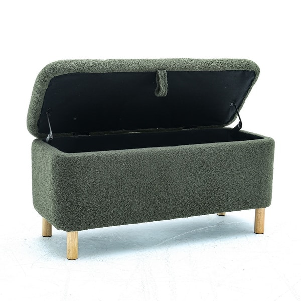 Boucle Storage Ottoman, Faux Fur Ottoman Bench with Storage Sherpa