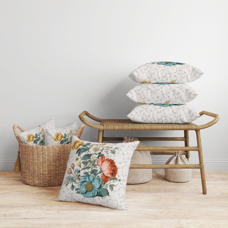 Flower and Knop Faux Suede Reversible Throw Pillow Teal and Orange
