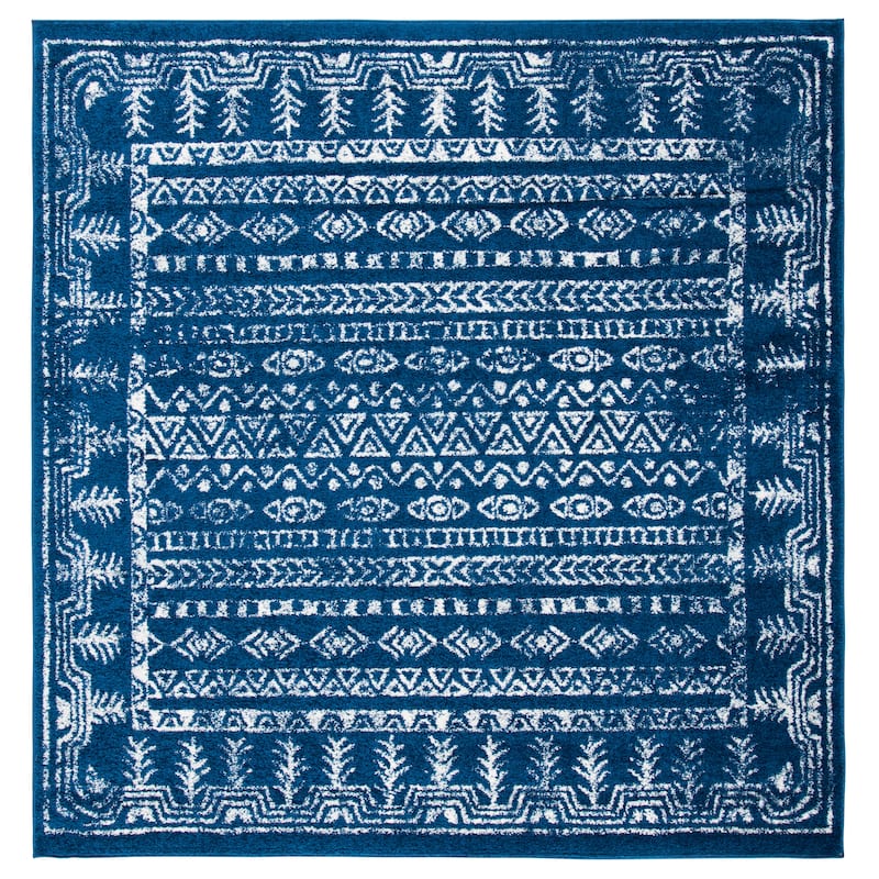 SAFAVIEH Tulum Luna Moroccan Boho Rug - 6'7" Square - Navy/Grey