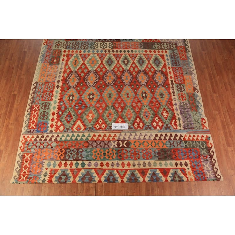Kilim Oriental Area Rug Flatweave Tribal Multi-Color Wool Carpet - 9'10"x 12'10"