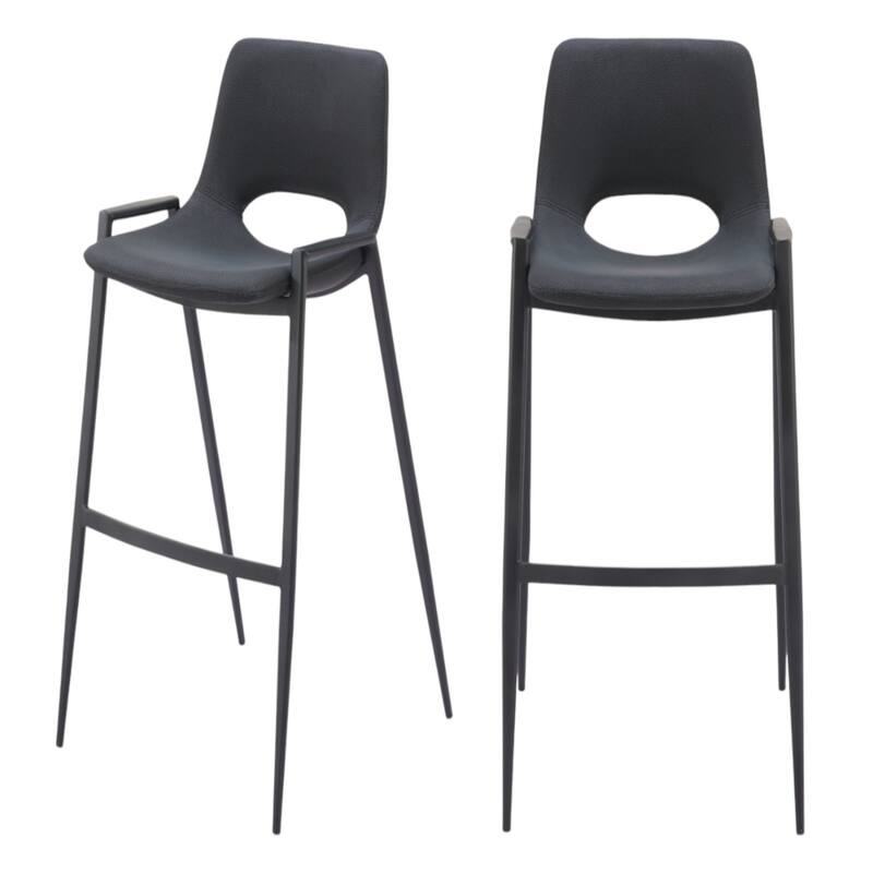 Set of 2 Faux Leather Low Back Chairs with Steel Frame and Footrest