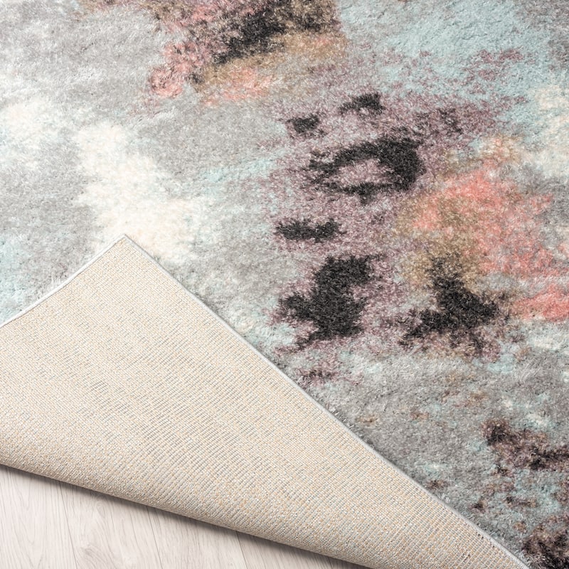 Zenith Abstract Shag Blue/Pink Area Rug