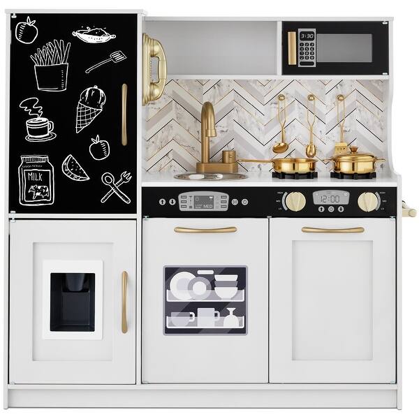 slide 2 of 7, Pretend Play Kitchen Wooden Toy Set for Kids with 11 Accessories