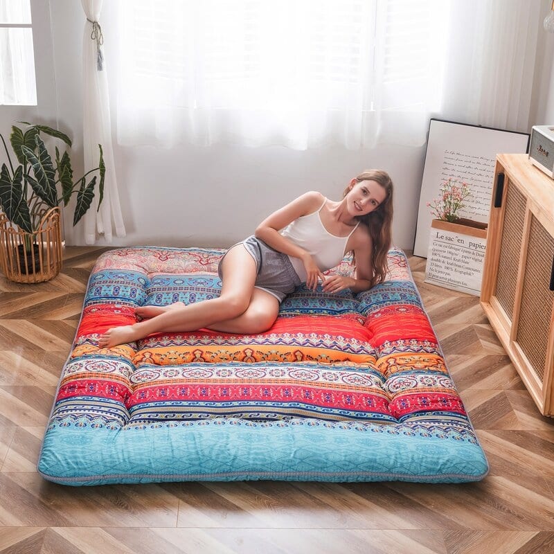 Bohemian Retro Floor Mattress Vintage Floral Japanese Futon Mattress