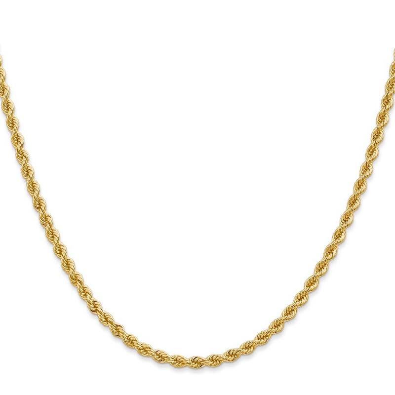 Curata 14k Solid Lobster Claw Closure 2.75mm Handmade Regular Rope Chain Bracelet