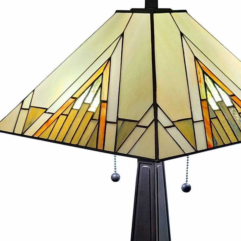 HomeRoots 23" Stained Glass Pyramid Style Two Light Mission Style Table Lamp - 21 x 22 x 11