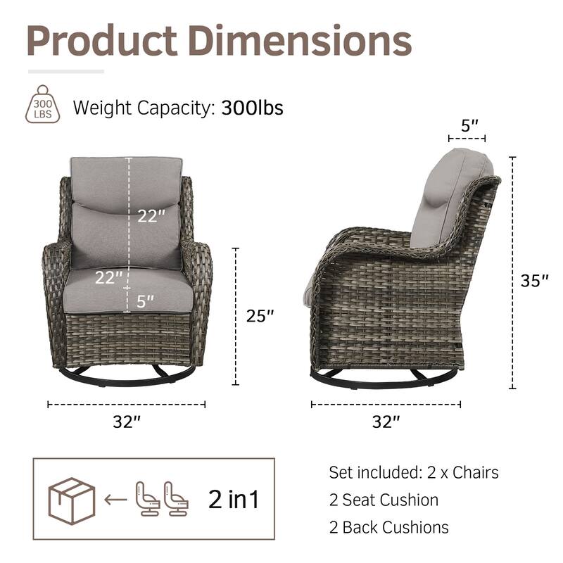 Outdoor Swivel Rocker Patio Wicker Chair with Thick Cushions