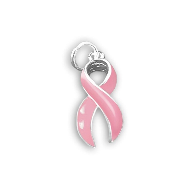Breast Cancer Awareness Small Pink Ribbon Hanging Charm