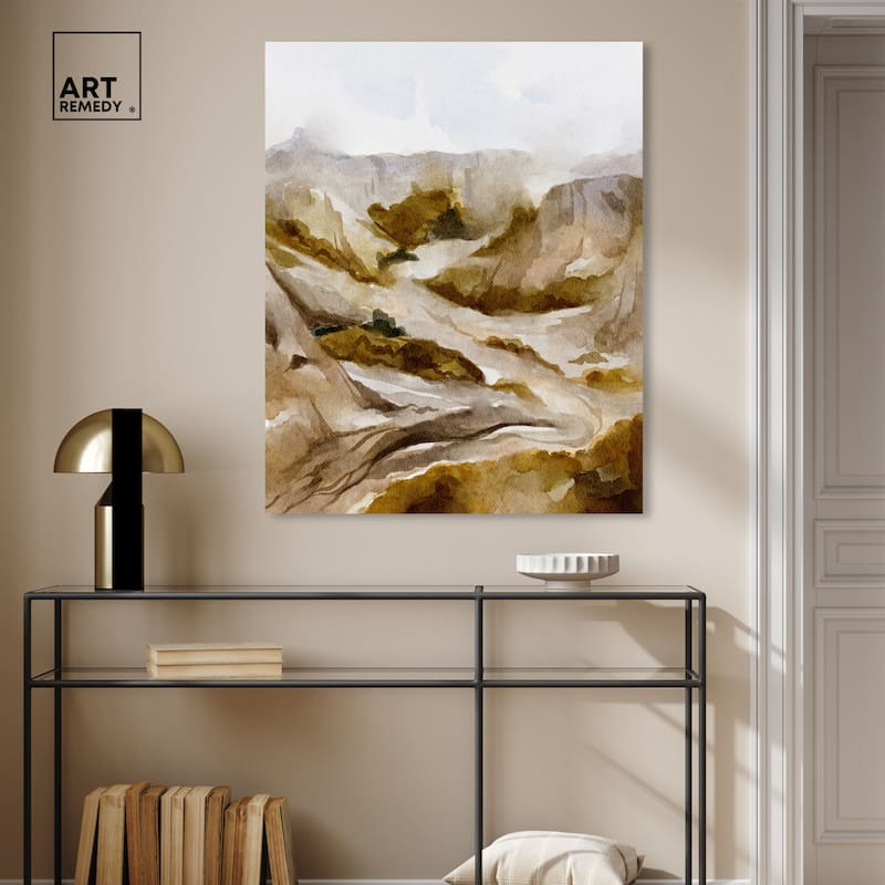 Art Remedy Winter End Rock Mountain Gallery Wrapped Landscape 1 Piece Canvas Wall Art Watercolor Style