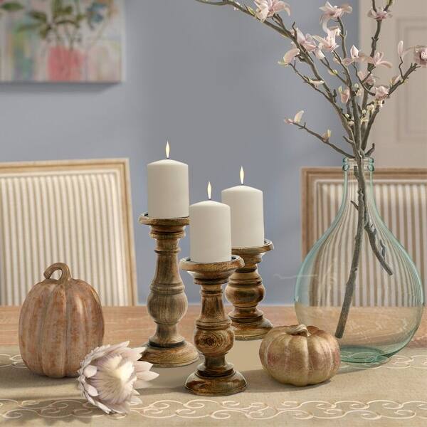 Set of 3 Pillar Shaped Wooden Candle Holder Bed Bath & Beyond 37868683