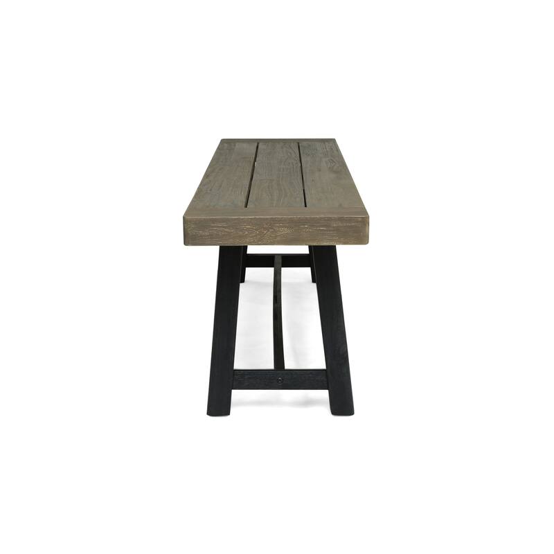 Roomfitters Outdoor Acacia Wood Dining Benches with H-Stretcher Base, Rustic Farmhouse, Set of 2