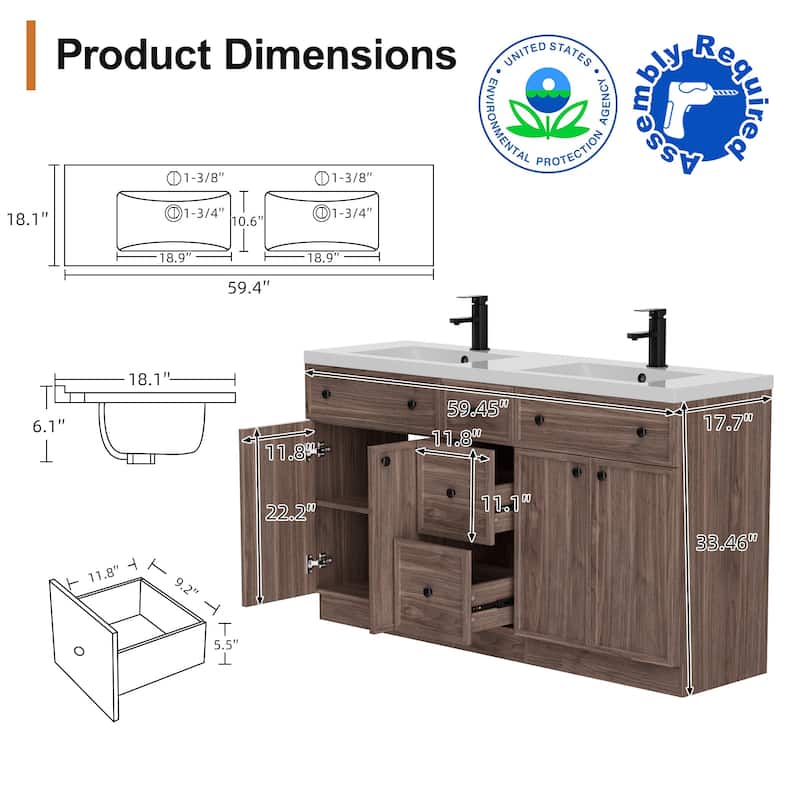 36"/48"/60"/72" Bathroom Vanity Set with Sink & Faucet