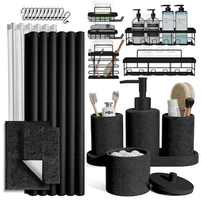 Clara Clark Complete Bathroom Accessories Set Shower Curtain, Bath Rugs & Shower Caddies