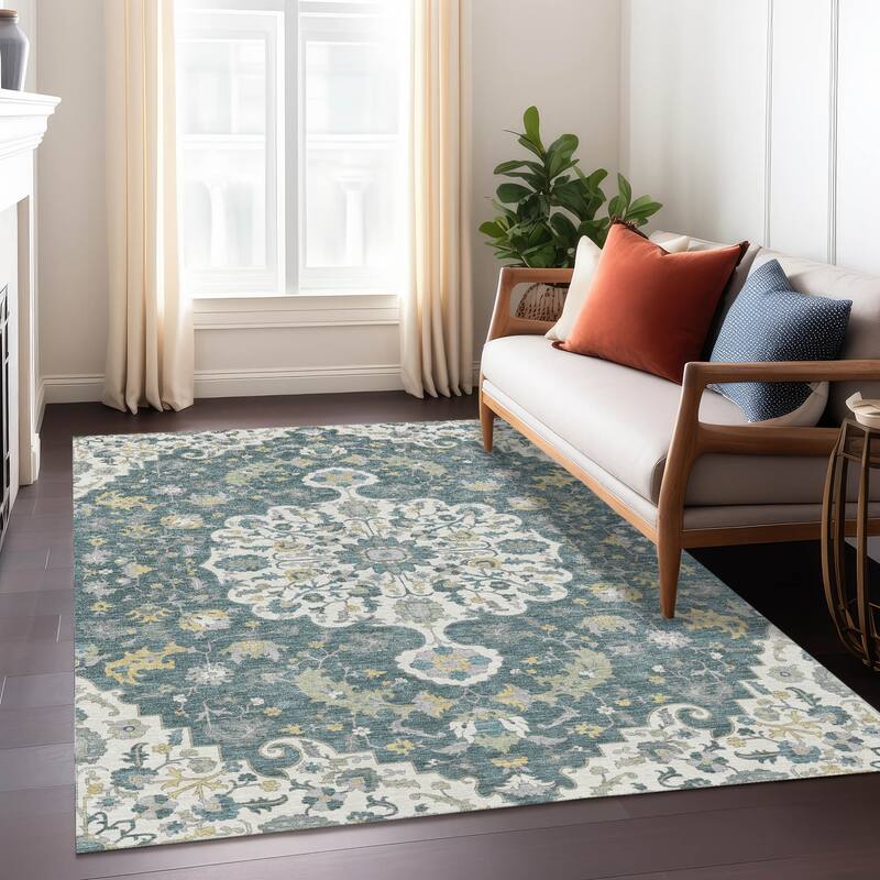 Machine Washable Indoor/ Outdoor Traditional Indore Chantille Rug