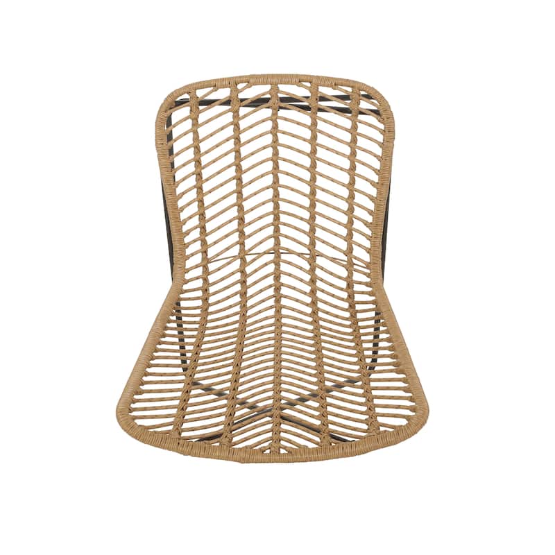 Roomfitters Outdoor Woven Accent Chair with Black Metal Frame, Patio Lounge Chair for Garden or Balcony, Light Brown