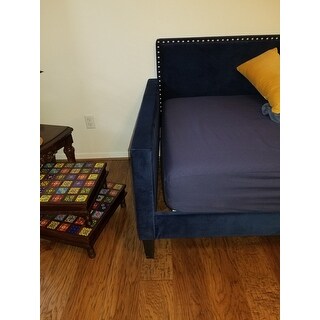 Handy Living Navy Blue Velvet Upholstered Twin-size Square Back Daybed