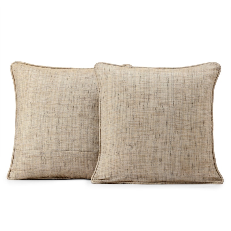 Exclusive Fabrics Yarn Dyed Designer Faux Raw Textured Silk Cushion Cover (Set of 2) - 18 X 18 - Linen Tan