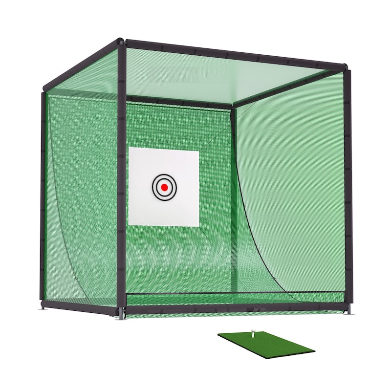10'x10'x10' Golf Practice Cage - Metal Frame Hitting Net for Backyard or Indoor Simulator Use - 118.11"L x 118.11"W x 118.11"H