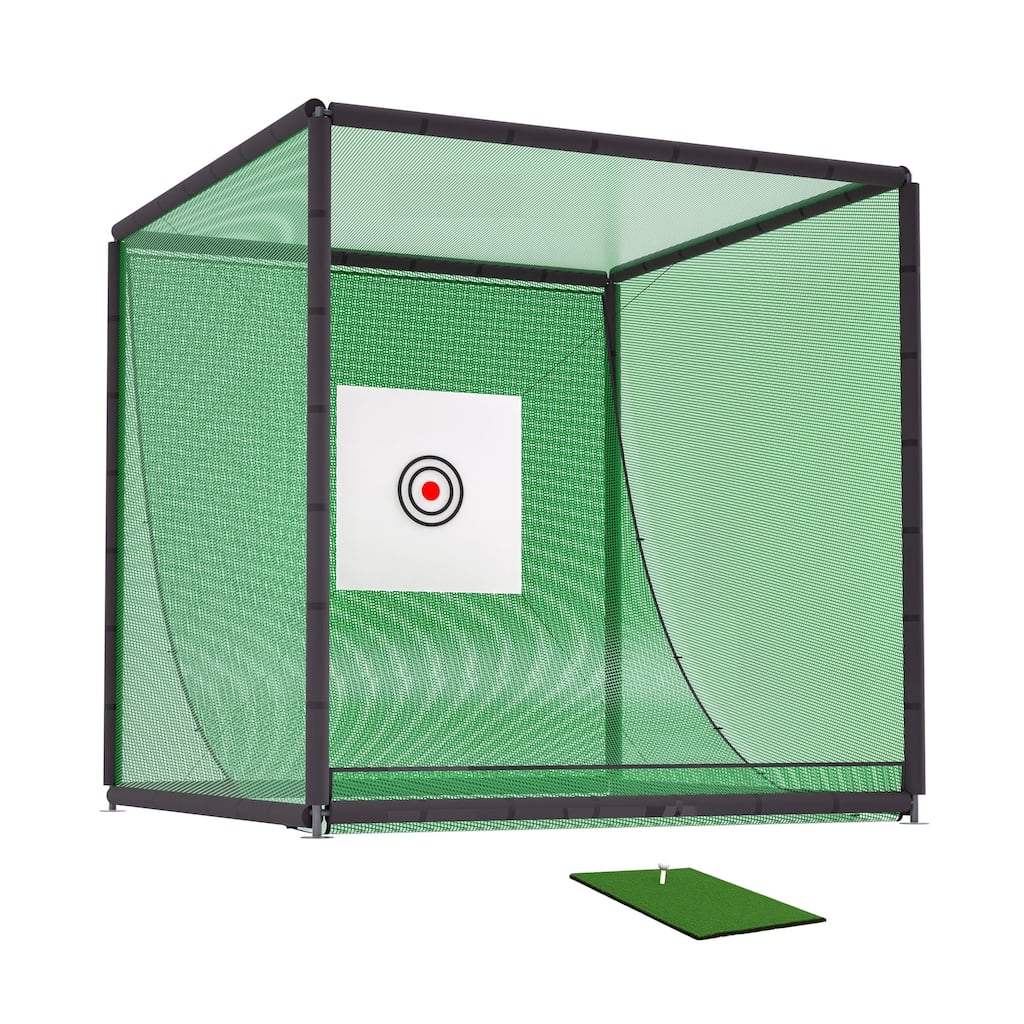 10'x10'x10' Golf Practice Cage - Metal Frame Hitting Net for Backyard or Indoor Simulator Use - 118.11"L x 118.11"W x 118.11"H