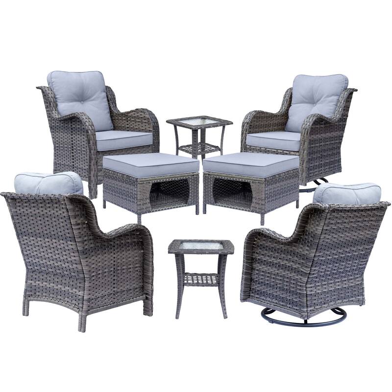Outdoor Patio Furniture-Gray Wicker Outdoor Swivel Rocker Chairs Set