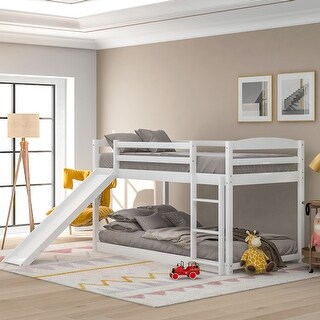 Twin Over Twin Solid Wood Bunk Kids Bed Frame with Convertible Slide and Ladder, Safe Design for Bedroom, Easy Assembly, White
