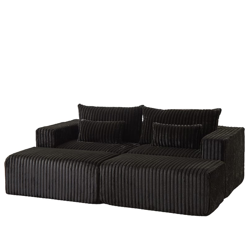 Roomfitters 87" Modern Corduroy Lounge Chaise, Cloud Plush Loveseat Sofa, No Assembly Reclining Sleeper Sofa