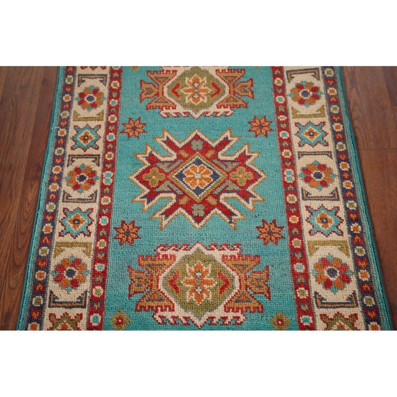 Turquoise Kazak Foyer Rug Hand-Knotted Wool Carpet - 2'0" x 3'0"
