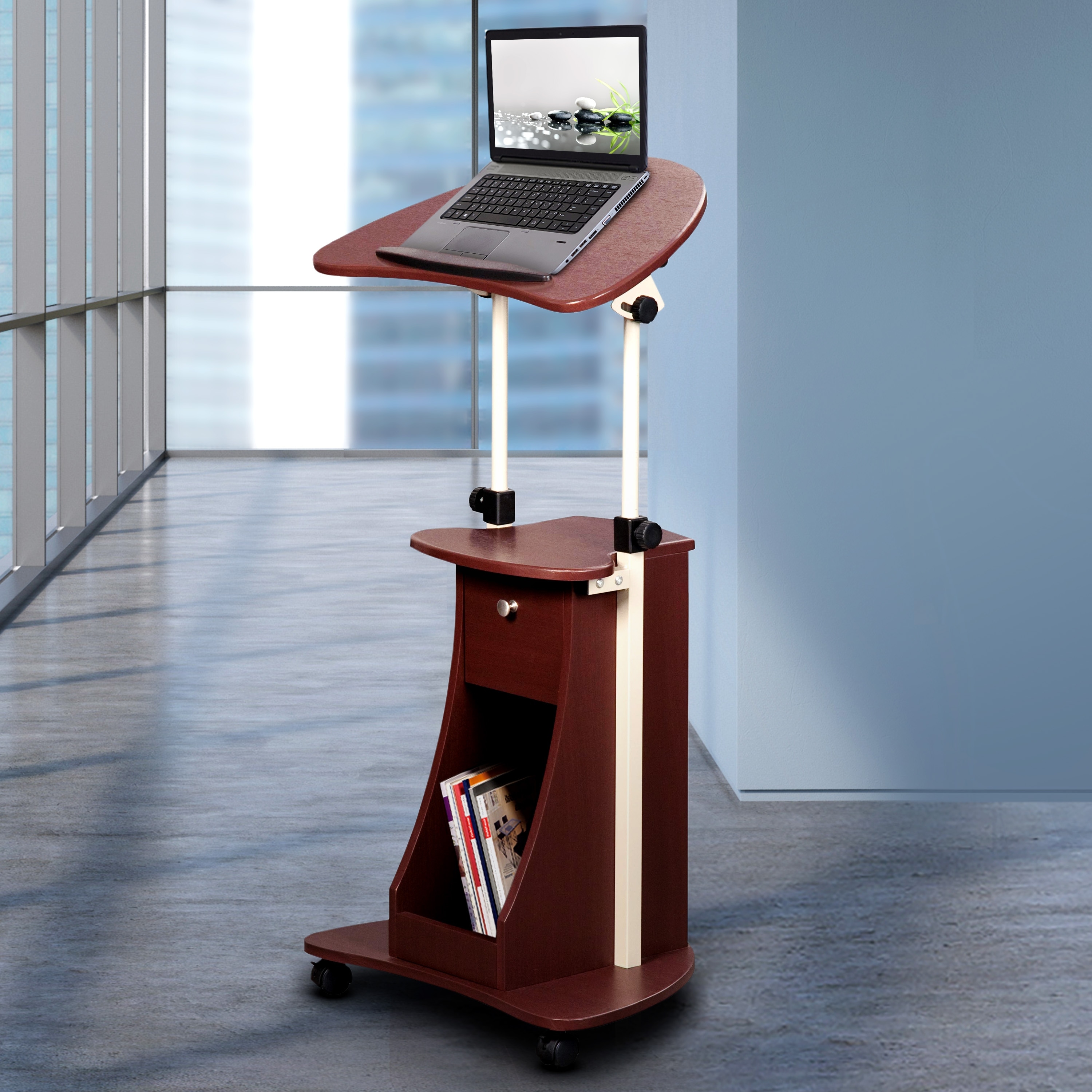 Rolling standing deals desk with storage