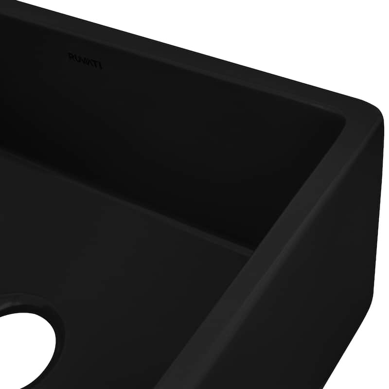 Ruvati 23-inch Fireclay Farmhouse Kitchen Laundry Utility Sink Single Bowl - Glossy Black- RVL2468BK