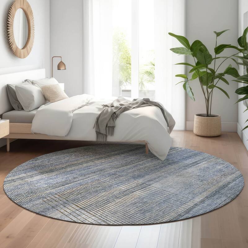 Premium Washable Super Soft Modern Criss Cross Mayfield Rug - Blue - 8' x 8' - Round