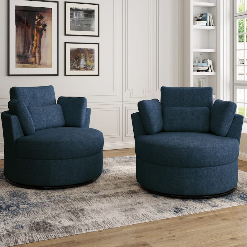 Upholstered Swivel Barrel Armchair with Storage Ottoman (Set of 2)