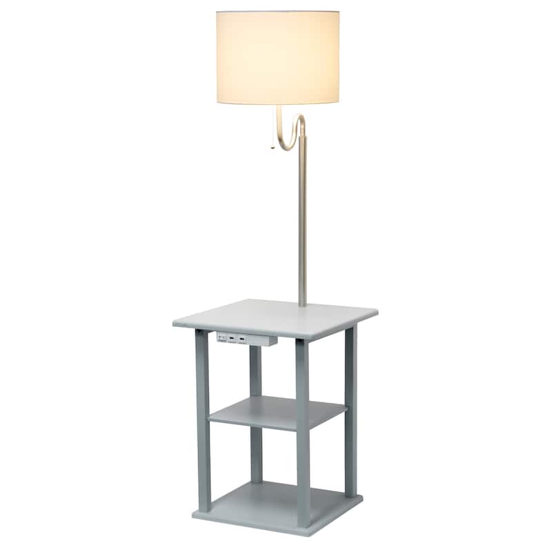 2 Tier End Table Floor Lamp with White Drum Shade - 57" - Gray