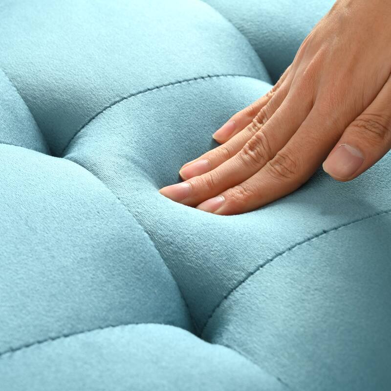 Square Velvet Ottoman with Storage Space & Rivet Trim Around