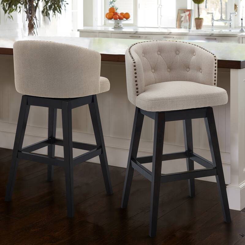 Celine Grey or Tan Upholstered Swivel Bar or Counter Stool