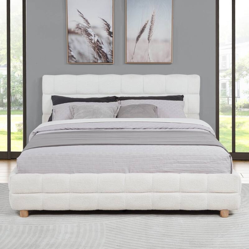 Best Master Furniture Maelle Fleece Upholstered Tufted Platform Bed